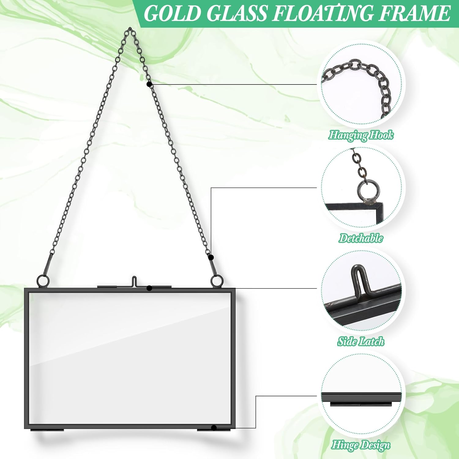 Geetery 9 Pcs Glass Frame for Pressed Flowers 6x4 4x6 6x6 in Black Hanging Picture Frames Metal Floating Double Glass Display Frame with Chain for Dried Flower Plant Specimen DIY Artwork Wall Decor