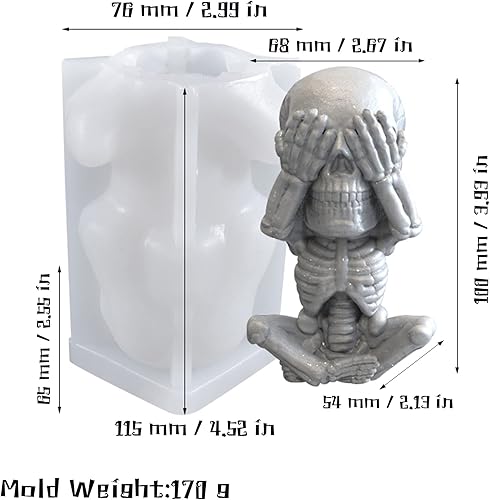 Miniatura 2 de Molde de vela de calavera 3D en columna de resina de silicona para aromaterapia, fundición de resina, fabricación de cera de jabón casero, arcilla