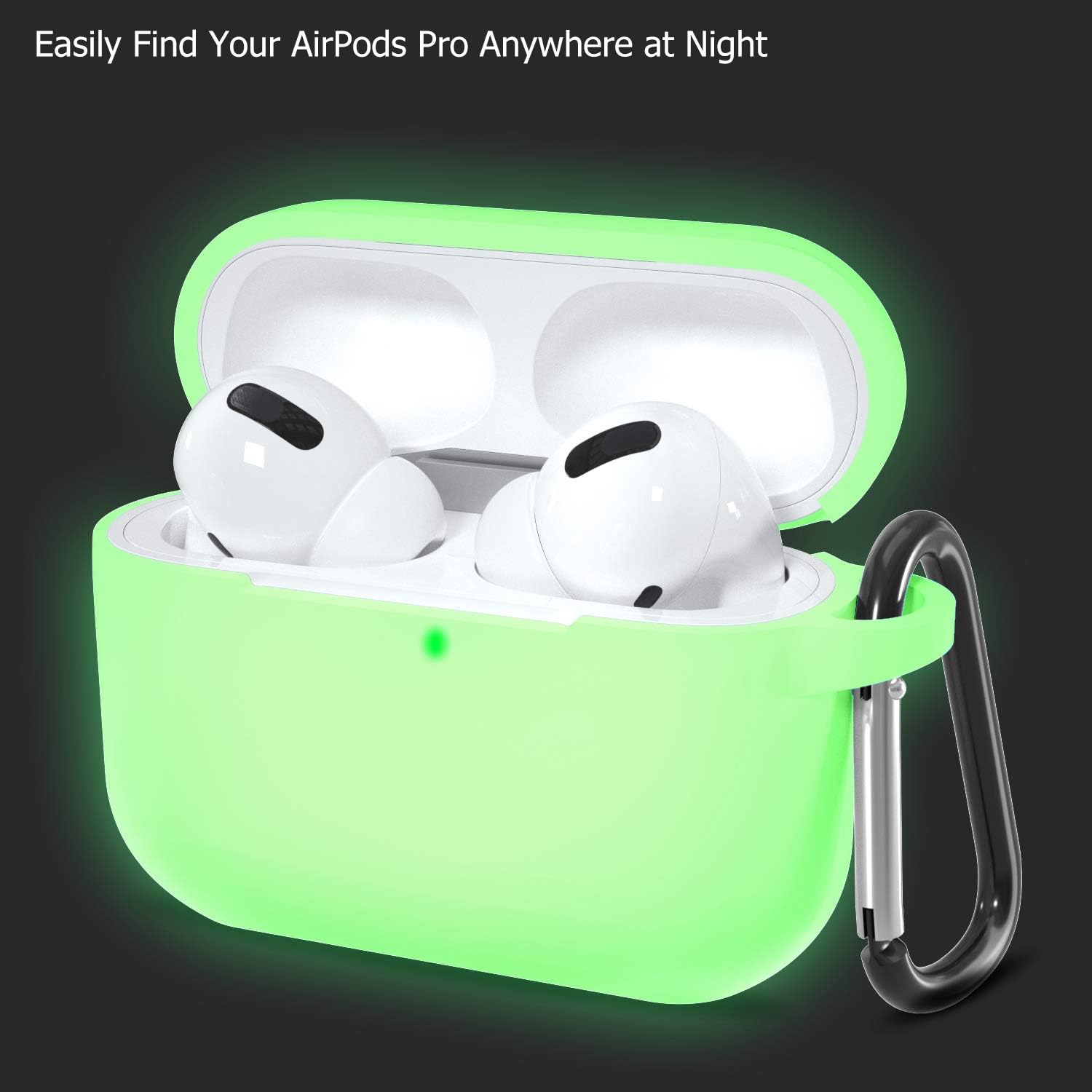 GEAK Silicone AirPods Pro Case Cover [Front LED Visible], Shockproof Protective Airpod Cover with Keychain Compatible for AirPods Pro Case 2019, Nightglow Green