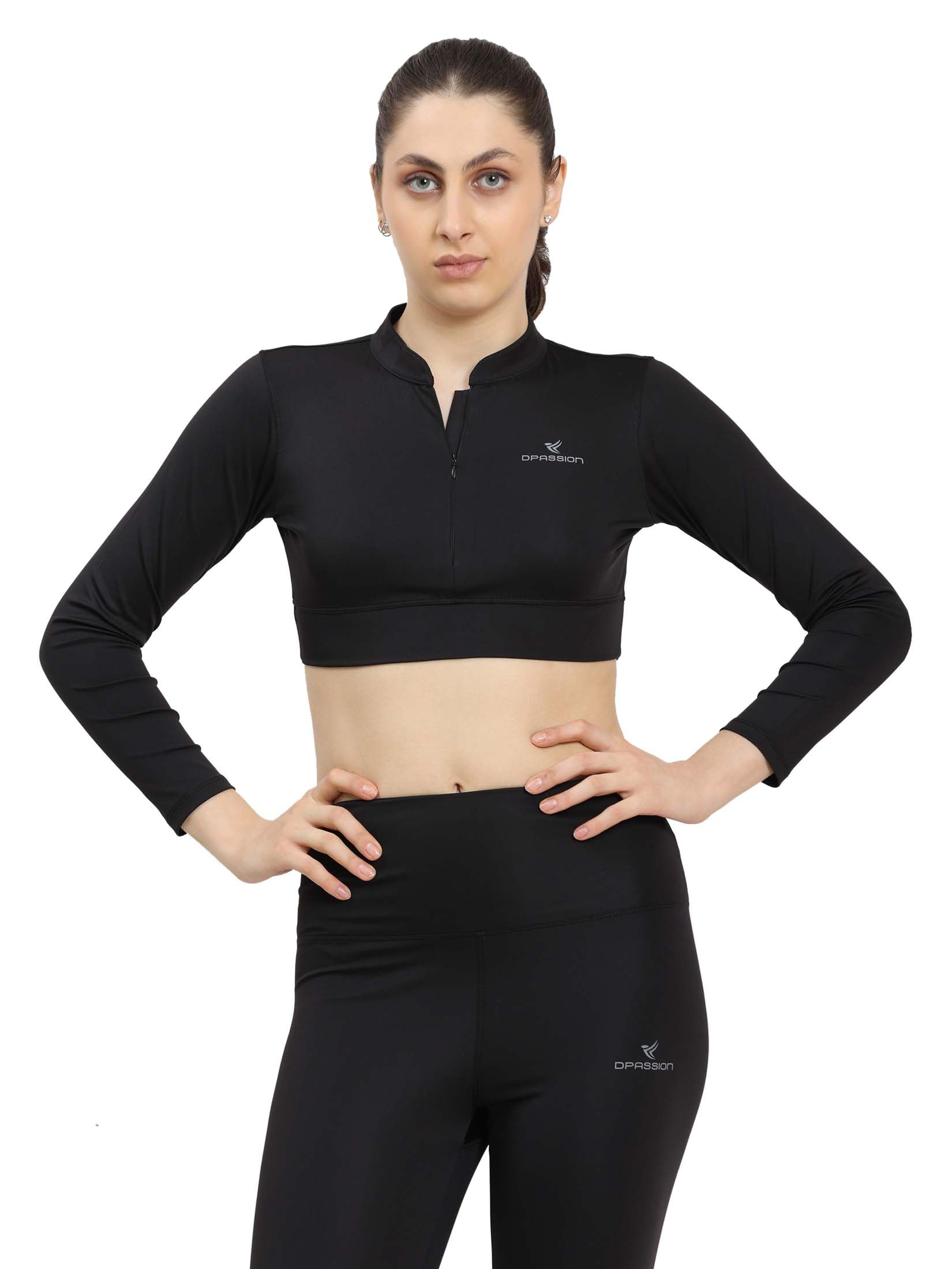 Women's Sports Bra, Wireless & Non-Padded, Full Sleeve Polyester Sports Bra for Women. Black-image-26