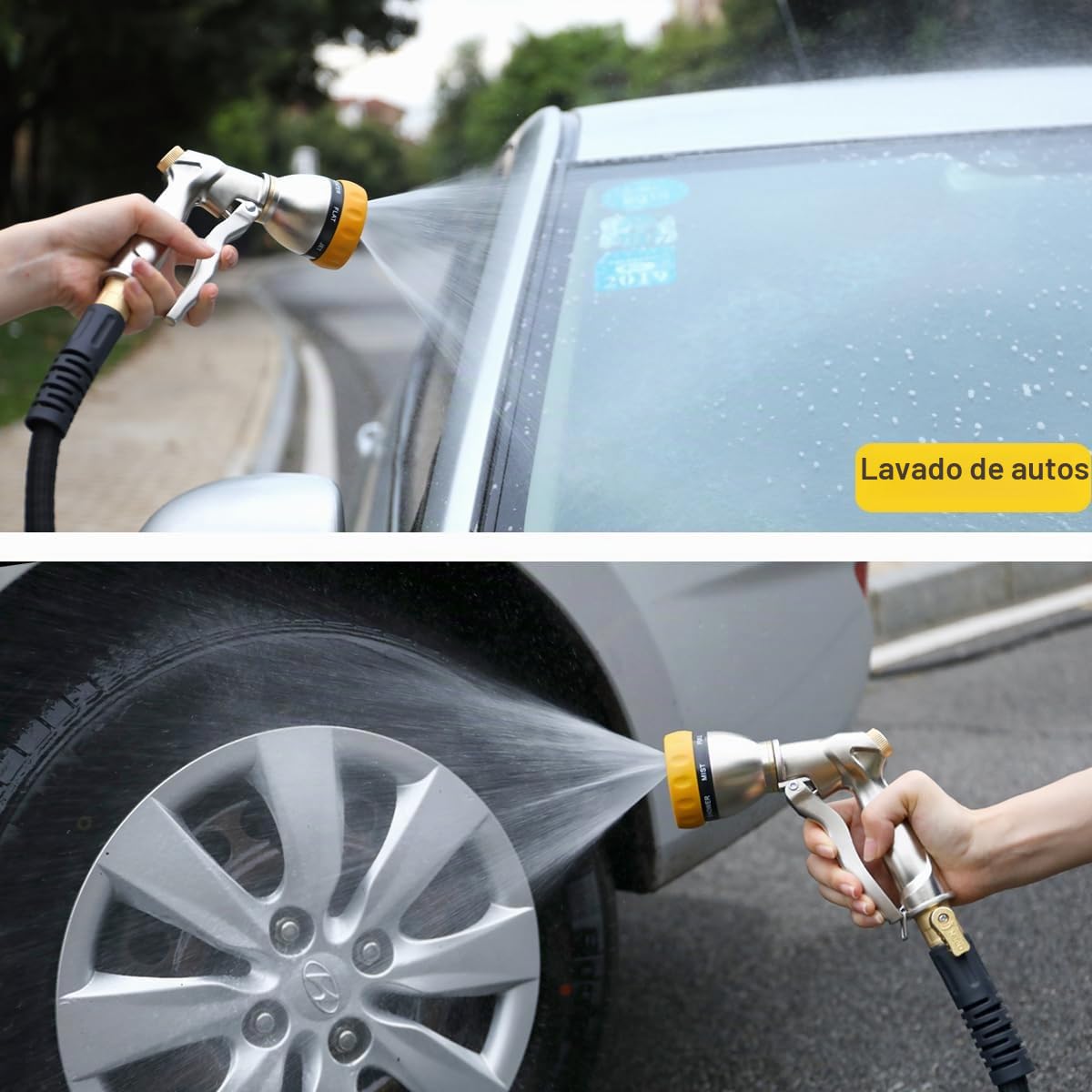 FANHAO Pistola de Riego 100% Metálica, Pistola de Agua para Jardín, 7 Modos Ajustables Pistola de Agua de Jardín de Alta Presión, Para Regar Plantas, Lavar Coches, Duchas Para Mascotas