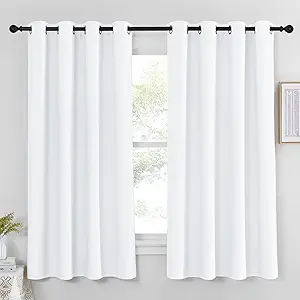 NICETOWN White Room Darkening Curtain for Bedroom 63 inches Long - (50% Blackout) Grommet Thermal Insulated Window Treatment Sound Reducing Drapes for Living Room (1 Panel, W52 x L63)
