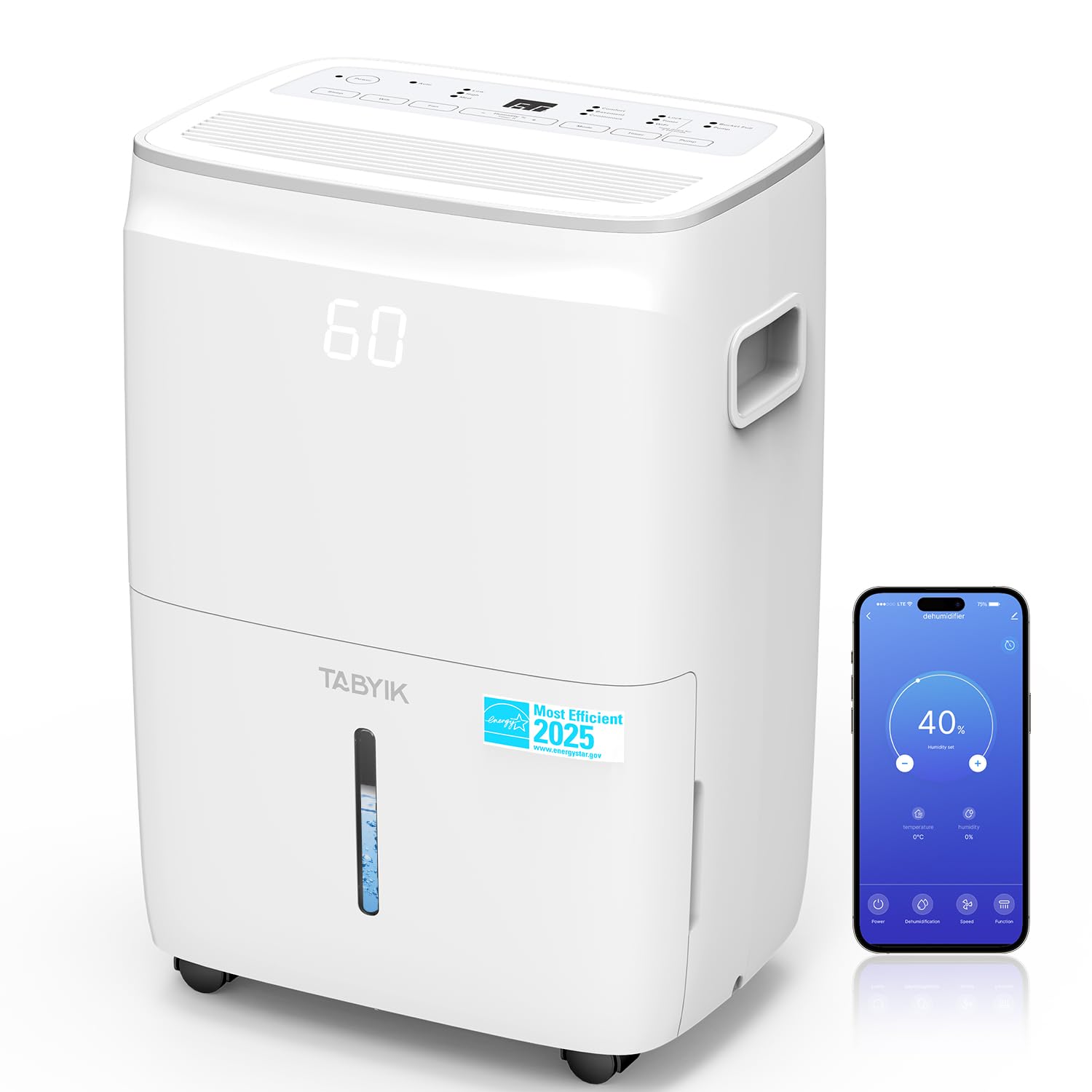 TABYIK 4500 Sq.Ft Most Efficient Energy Star 2025 Dehumidifier, Max 80 Pint/Day (Standard 60 Pint/Day) Smart WiFi Dehumidifier with Pump Drain Hose & Auto Humidity Control, for Basement, Home