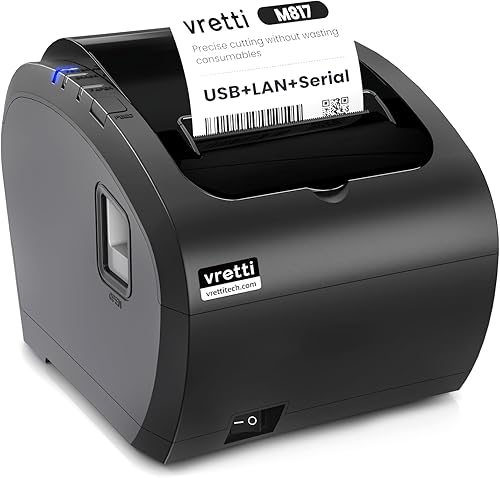 Impresora de Recibos Térmica vretti, Impresora POS USB de 3'1/8 80mm, Impresora de Cocina para Restaurante con Soporte de Cortador Automático y