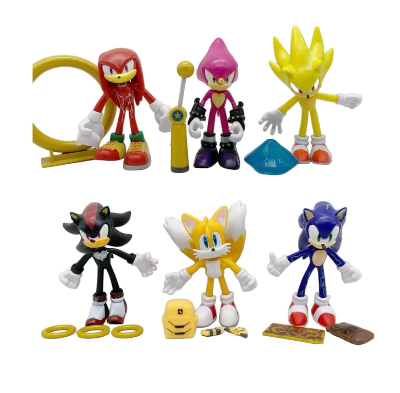 Sonic Hedgehog Set of Action Figure 11cm with RingsCollectible for Office  Desk Study Table, Car Dashboard, Decoration and Cake Topper Toys for