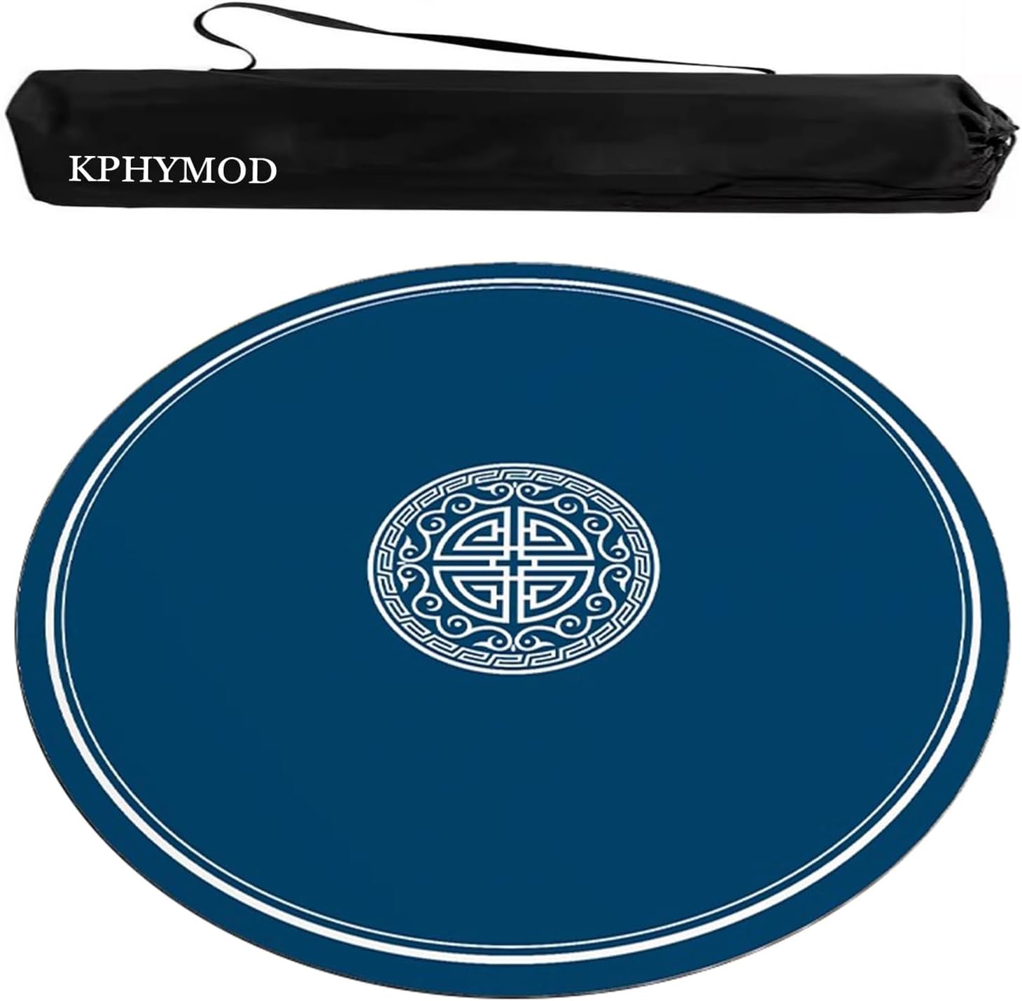 Blue Round Mahjong Mat with Carrying Bag, Anti Slip Noise Reduction Poker Card Board Tile Games Polyester Table Cover(Blue-2,47.24x47.24 in)