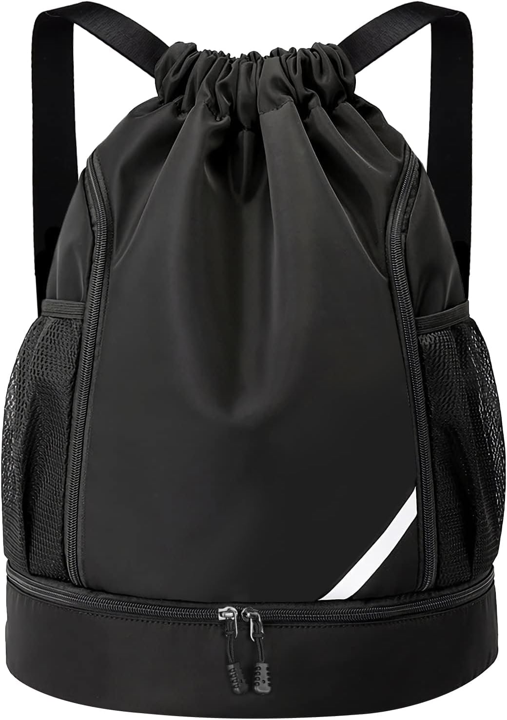Drawstring Backpack Water Resistant String Bag Gym Sports with Shoe Compartment Side Mesh Pockets for Women Men