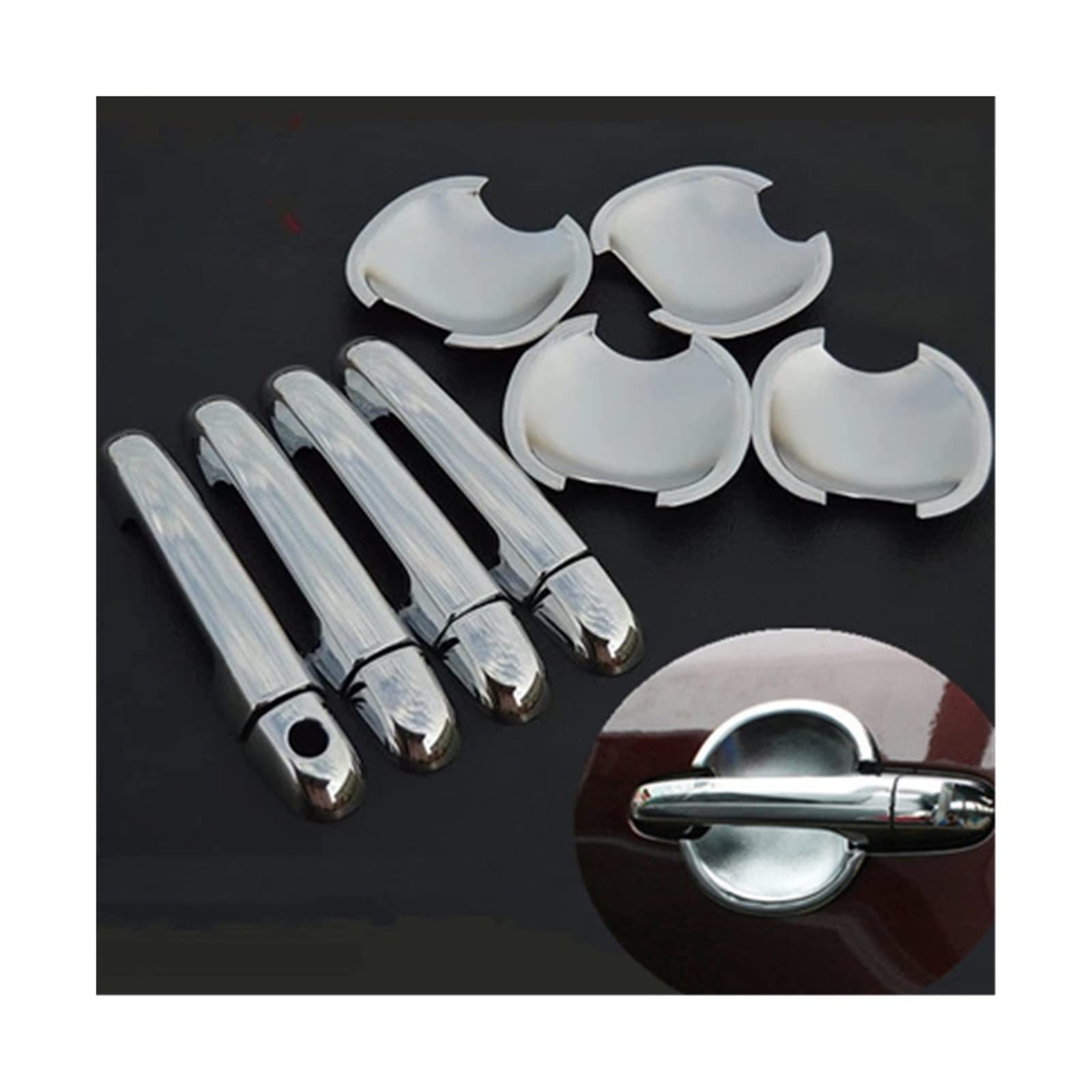 QWQTHGS Car Exterior Door Handle Cap for Kia Forte Cerato 2009-2012 Chrome Car Door Handle Cover + Cup Bowl Trim Sticker