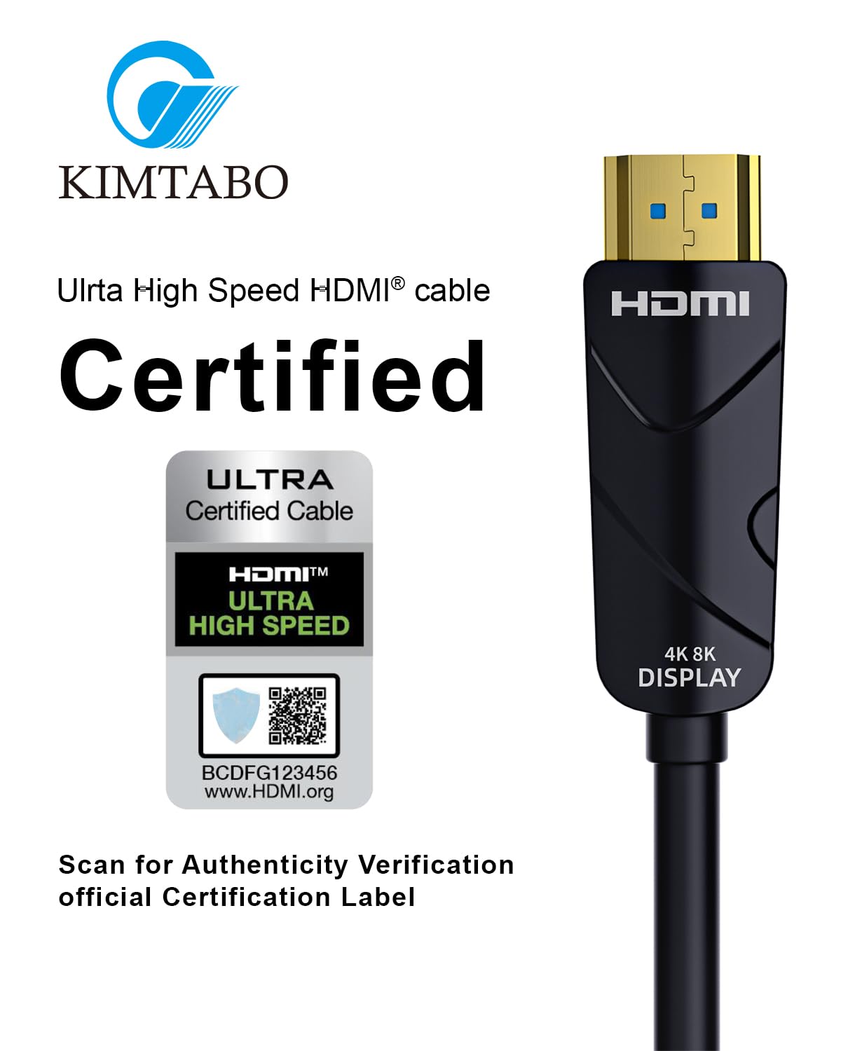 Cable HDMI 8K de 50 pies, alta velocidad 48 Gbps, macho a macho, negro