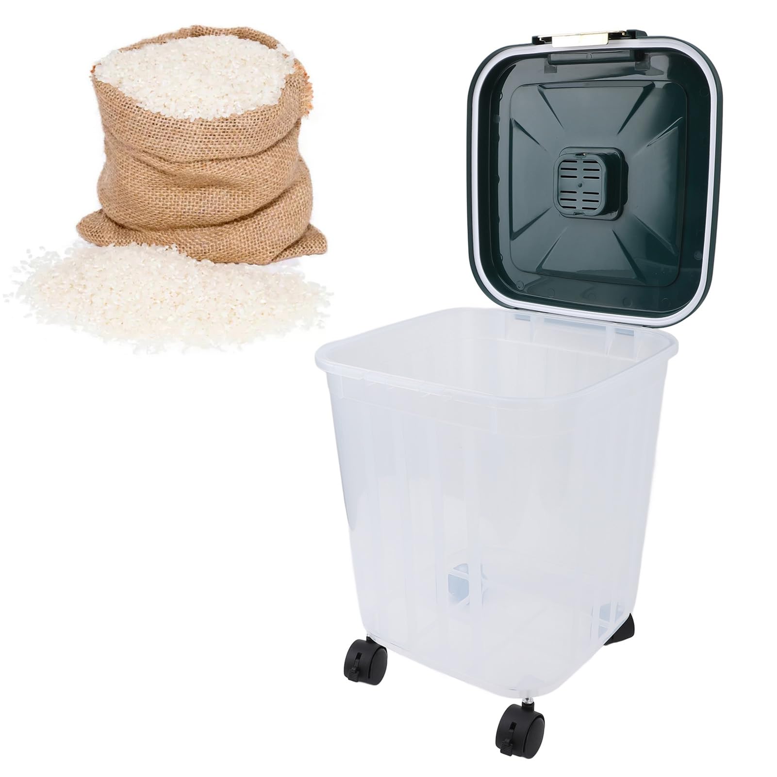 Extra-großer 50-l-Reis-Lagerbehälter mit Rollrädern-luftdicht, Staub und Feuchter Beweis für Zutaten für Zutaten für für Körner und Mehl (L)