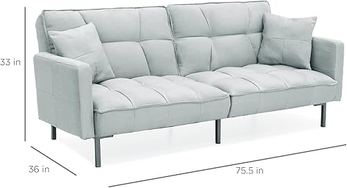 Miniatura 11 de Best Choice Products Sofá futón convertible de tela de lino con respaldo dividido para sala de estar, apartamento, habitación adicional, invitados