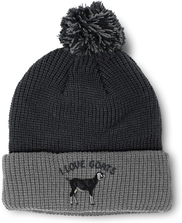 Custom Pom Pom Beanies for Women I Love Goats Style A Embroidery Skull Cap Winter Hats for Men One Size