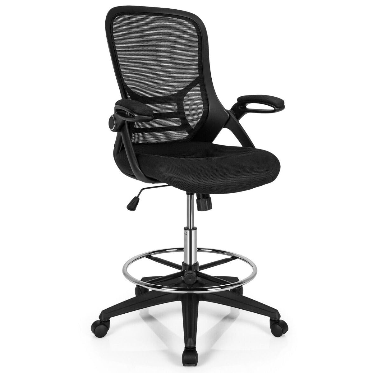 Sedol Ergonomic Mesh Drafting Chair with Adjustable Flip-Up Armrests - Mid-Back Padded Seat - Height Adjustable Swivel Stool with Footrest - Lumbar Support & Breathable Mesh Back for Office & Studio