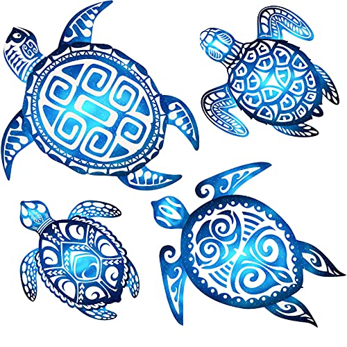 4 Pieces Sea Turtle Bathroom Wall Decorations Sea Turtle Ocean Voyage Wall Sign Sea Turtle Beach Theme Wooden Plaque Sea Turtle Farmhouse Rustic Wall Decorations for Home Wall Bathroom Decor Blue
