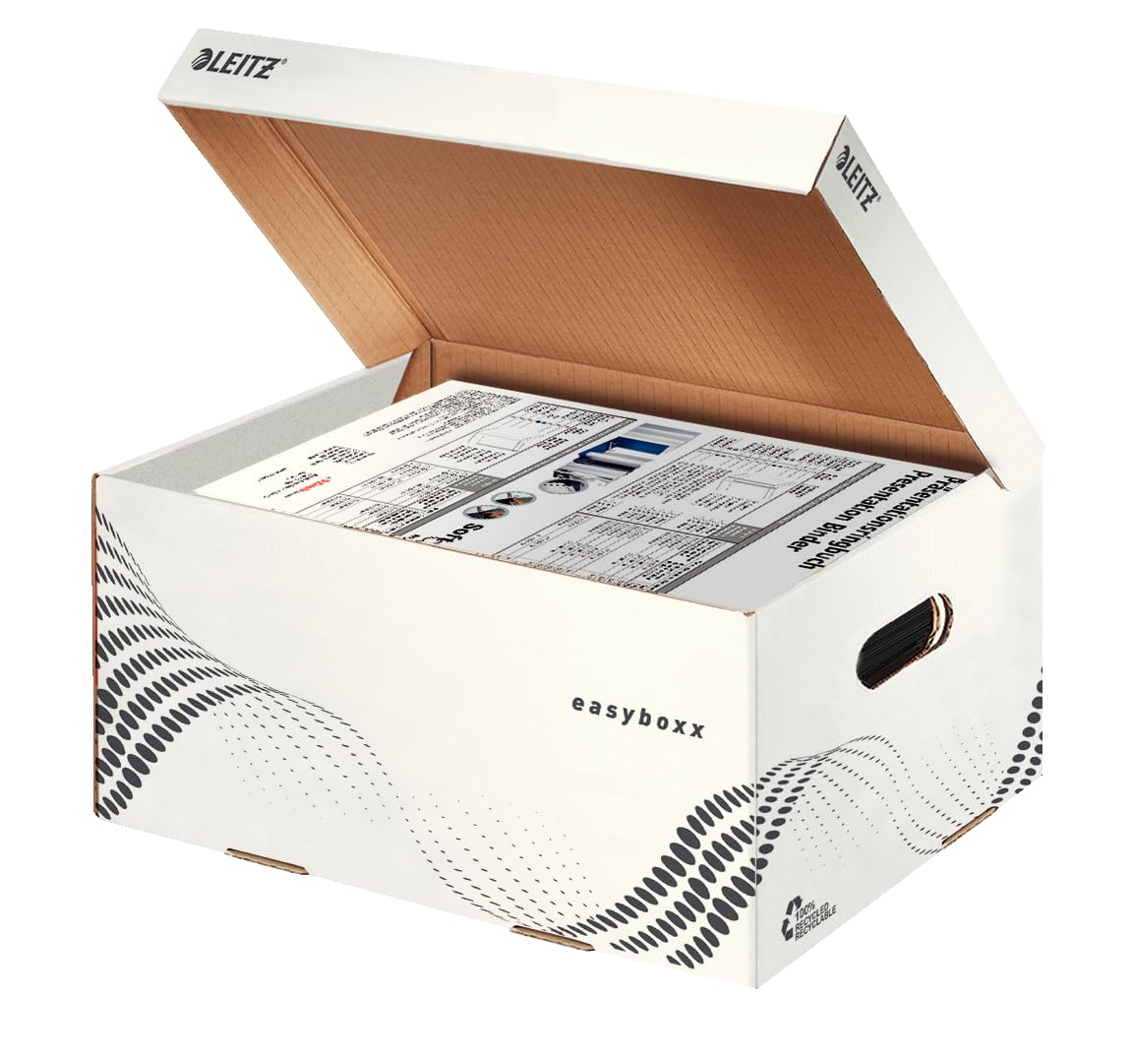 Leitz easyboxx 61350000 - Scatola per raccoglitori A4, riviste e molto altro ancora, con coperchio superiore, 15 pezzi, bianco/nero