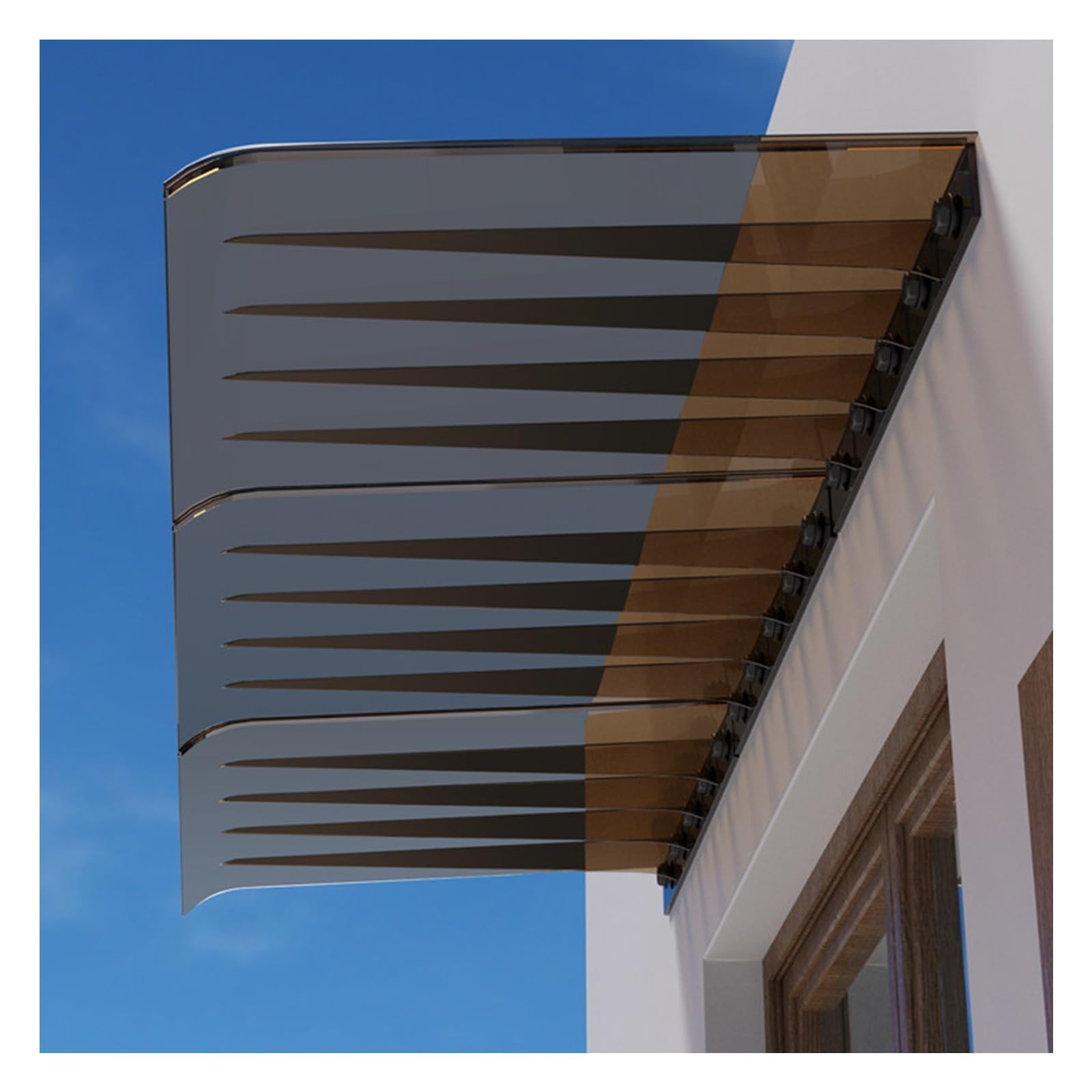 Zhengqian One Color Window Awning Canopy For Front Door,Polycarbonate Front Door Sun Shetter,Spliced Outdoor Overhang Canopy,For Door Entrance Patio/Porch/Deck Brown(W55*L230cm/W 21.6*L90.5in)