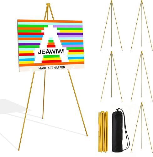 Miniatura 21 de Soporte de caballete blanco de 3 piezas para letrero de boda, 66 pulgadas, ligero, ajustable, soporte de cartel de arte para exhibir letrero