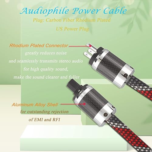 Miniatura 6 de Tertullus Cables de alimentación de alta fidelidad 5N OFC AC Cable de alimentación principal de EE. UU. con enchufe de fibra de carbono IEC320-C15