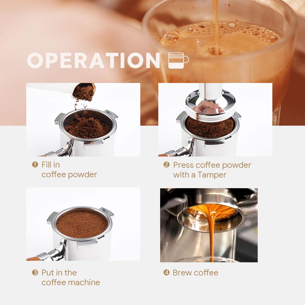 Portafiltro sin fondo de 54 mm compatible con Breville BES870/BES878/BES875/BES880, portafiltro de 3 orejas para cafetera Breville Espresso, mango de madera incluido cesta de filtro