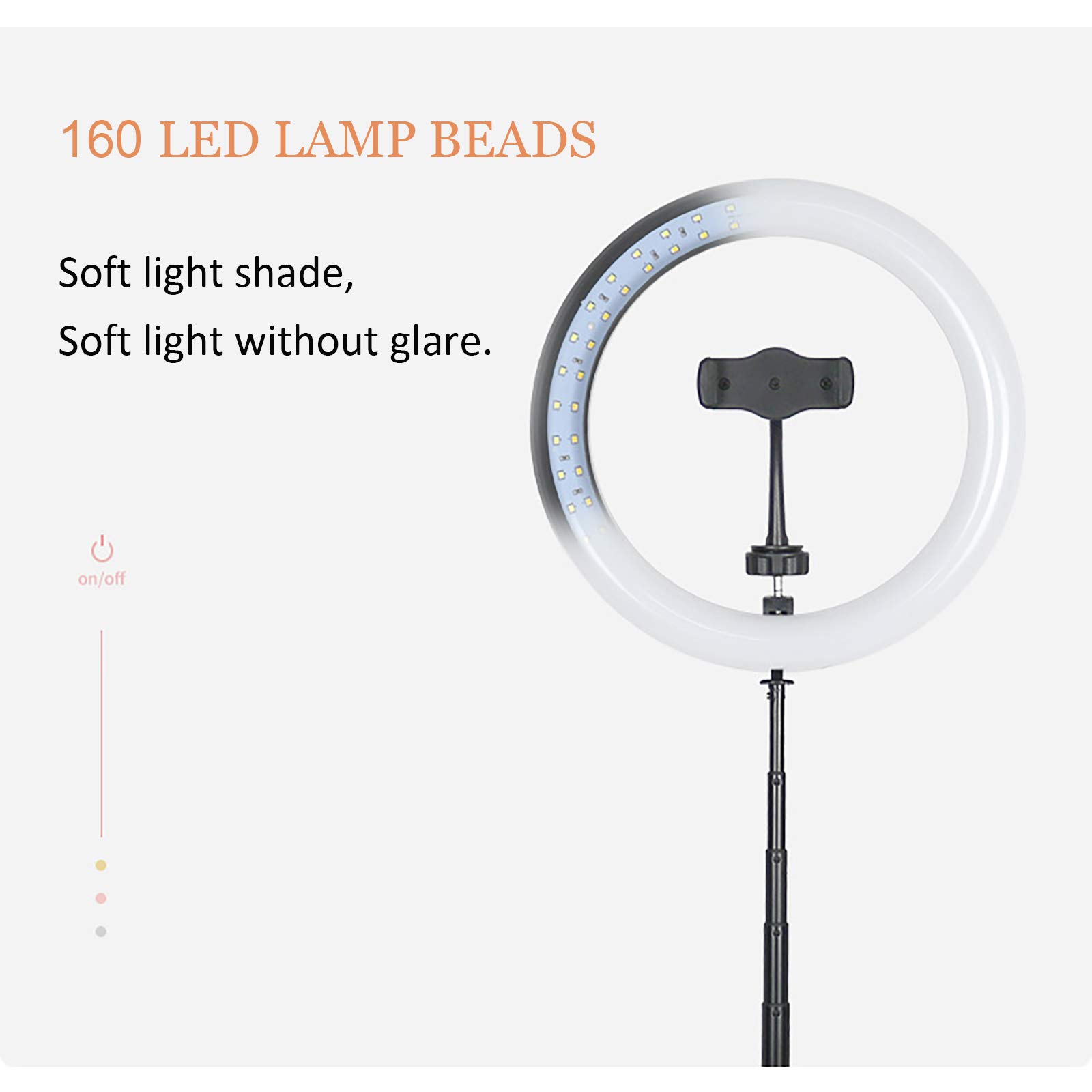10-en Selfie Anillo de luz, Luz del Anillo portátil con Soporte Extensible y Soporte para teléfono, Iluminación del Stand Plegable para la fotografía de vídeo en Vivo y Maquillaje,Negro