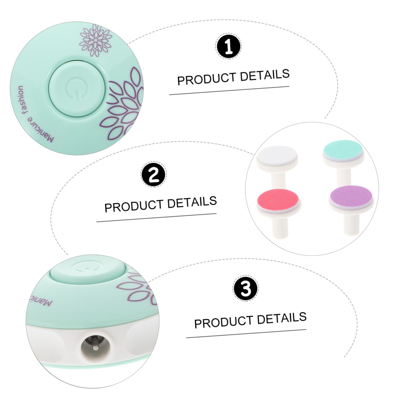 ibasenice 3pezzi Trimmer Elettrico Per Unghie Per Manicure e Pedicure Sicura Include Testine e Batterie Compatto e Facile Da Trasportare Strumento Di Delle Unghie Resistente e Duraturo