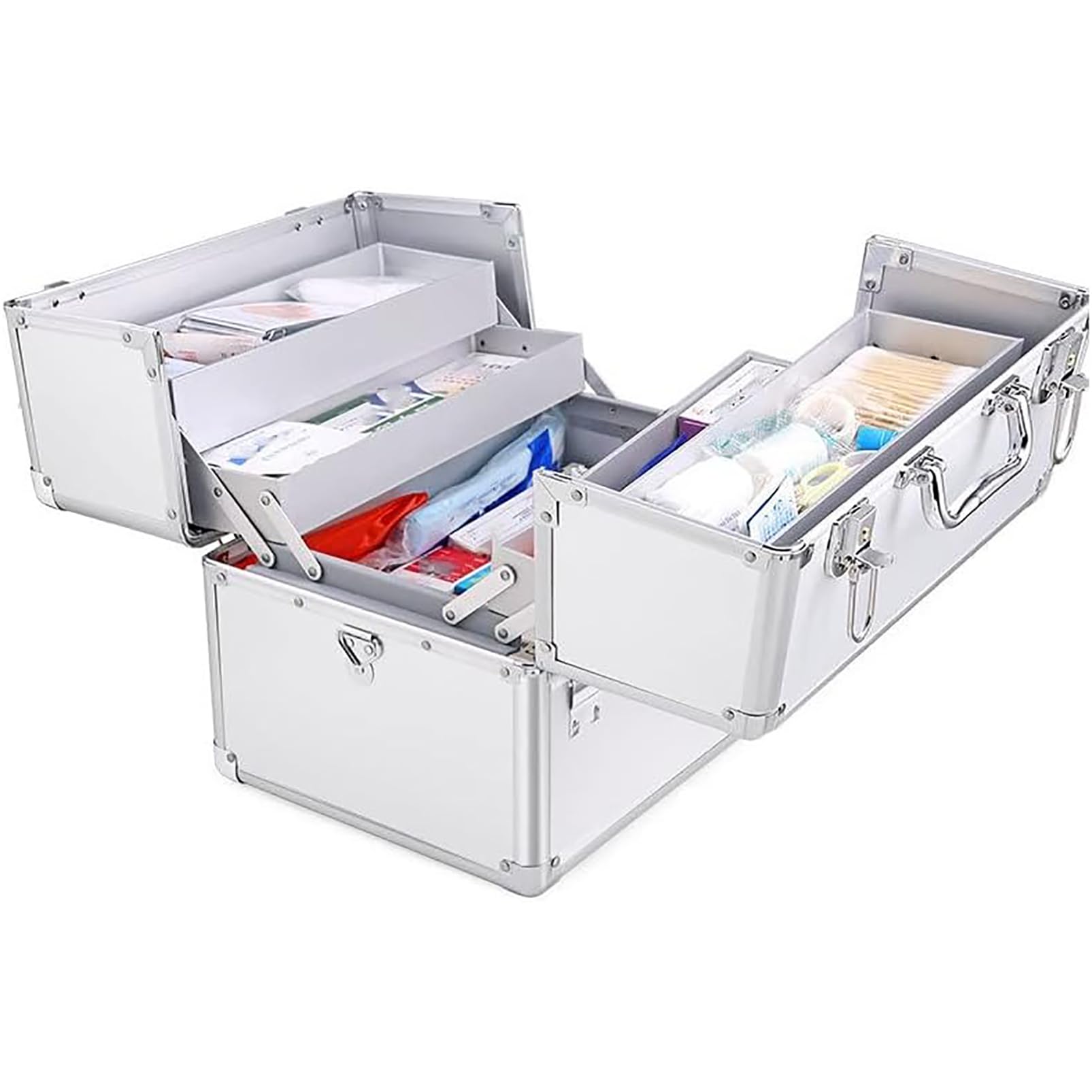 Przenośna apteczka, apteczka pierwszej pomocy, zamykane szafki na leki, pudełko na leki, pudełko do przechowywania leków, aluminiowa skrzynia medyczna, do domu, podróży, na kemping, do biura, miejsca