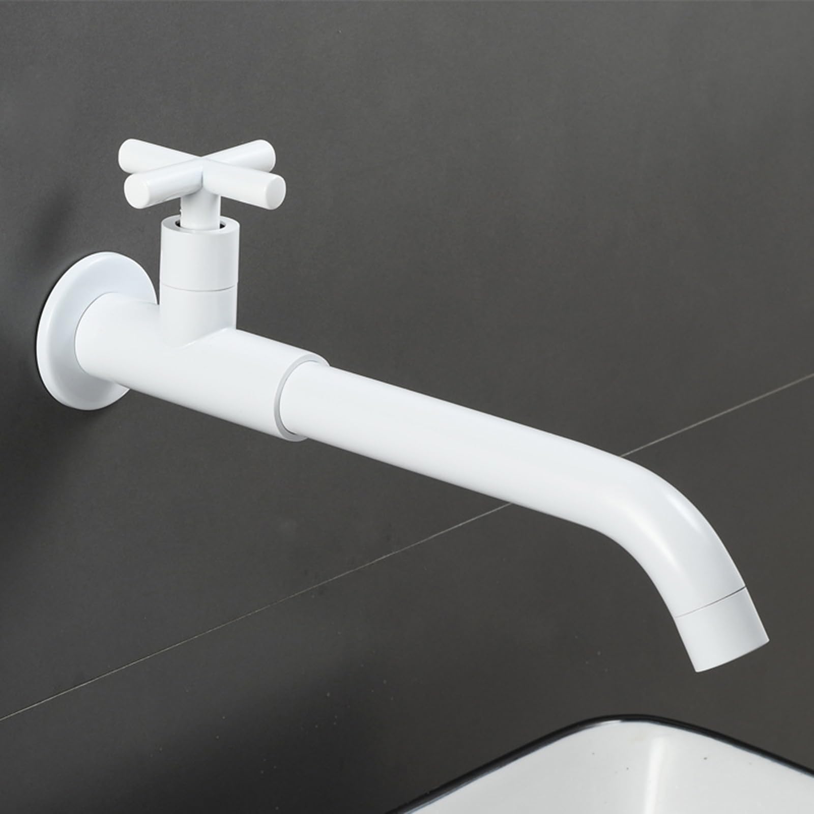 ANVLOJRIH Basin Mixer Tap Bathroom Sink Taps Cold Water Tap Wall Mounted Basin Tap Cross Handle White,28Cm Lavatory Sink Faucet