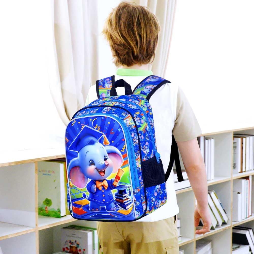 gxtvo 3PCS Elephant Backpack for Boys, 16" Kids Bookbag with Lunch Box, Water Resistant Elementary Preschool Toddler School Bag - Blue Dr.Elephant - Image 2