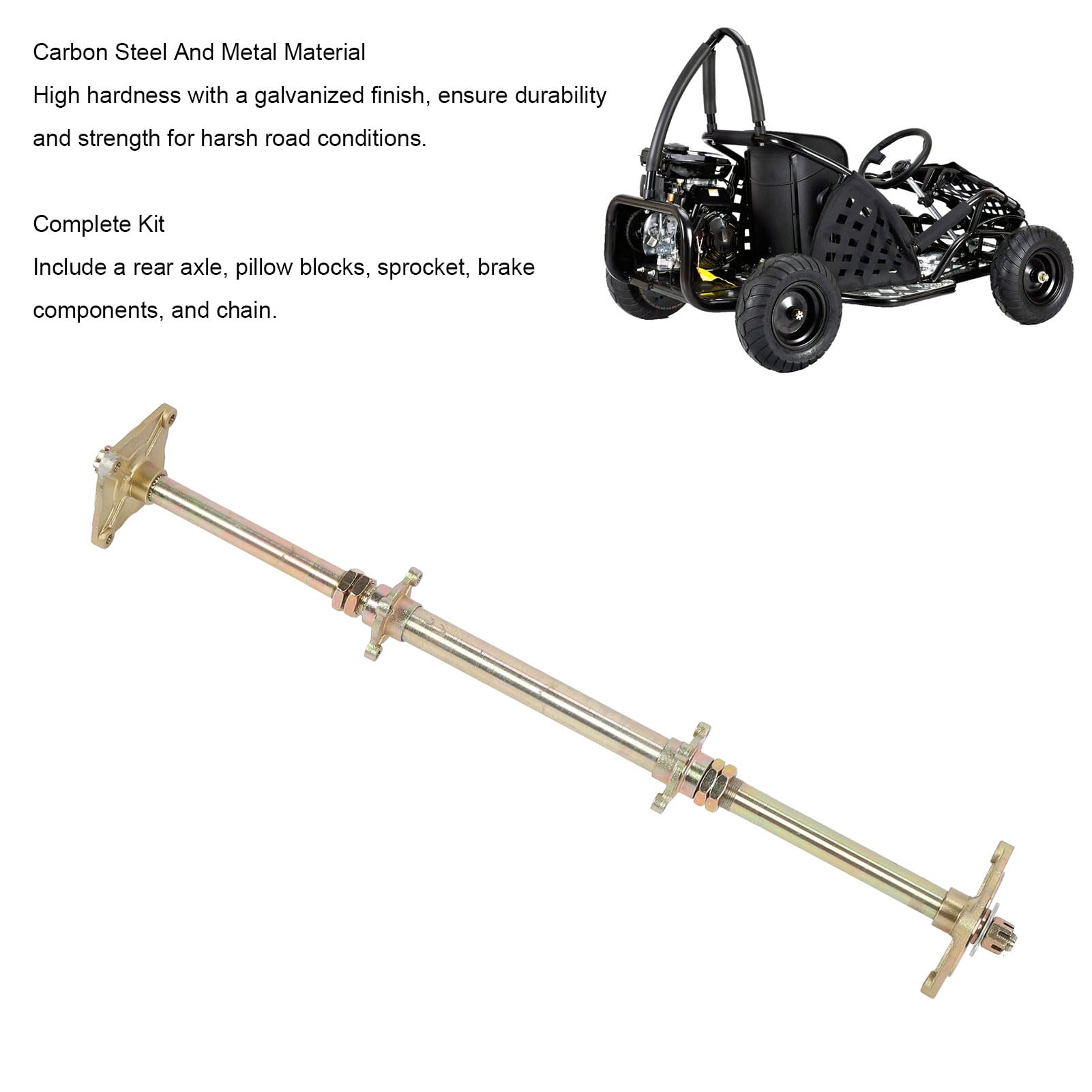 Pyhodi Go-Kart-Achsensatz, 32-Zoll-Hinterachse, DIY-Go-Kart-Teile für Quad-Trike-Drift-Bikes, 428 37T-Kettenrad, 7,5-Zoll-Bremsscheibenkettensatz, Hinterer Live-Montagesatz