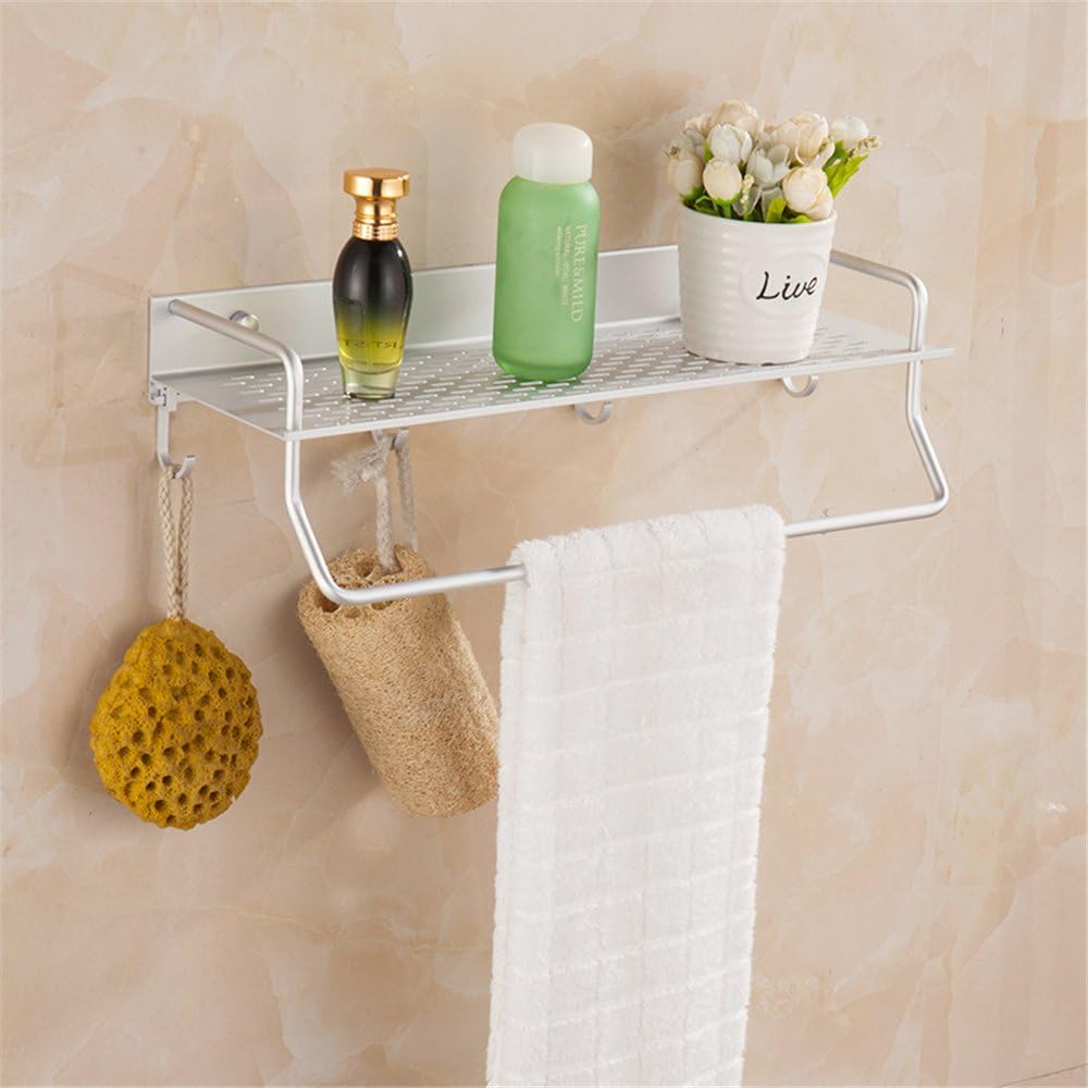 Dynabit Wall Mounted Aluminum Bathroom Shelves Shower Caddy with 2 Towel Bar and Hooks,Morden Double Deck Shampoo Holder,Lightweight,25" (16 inch)