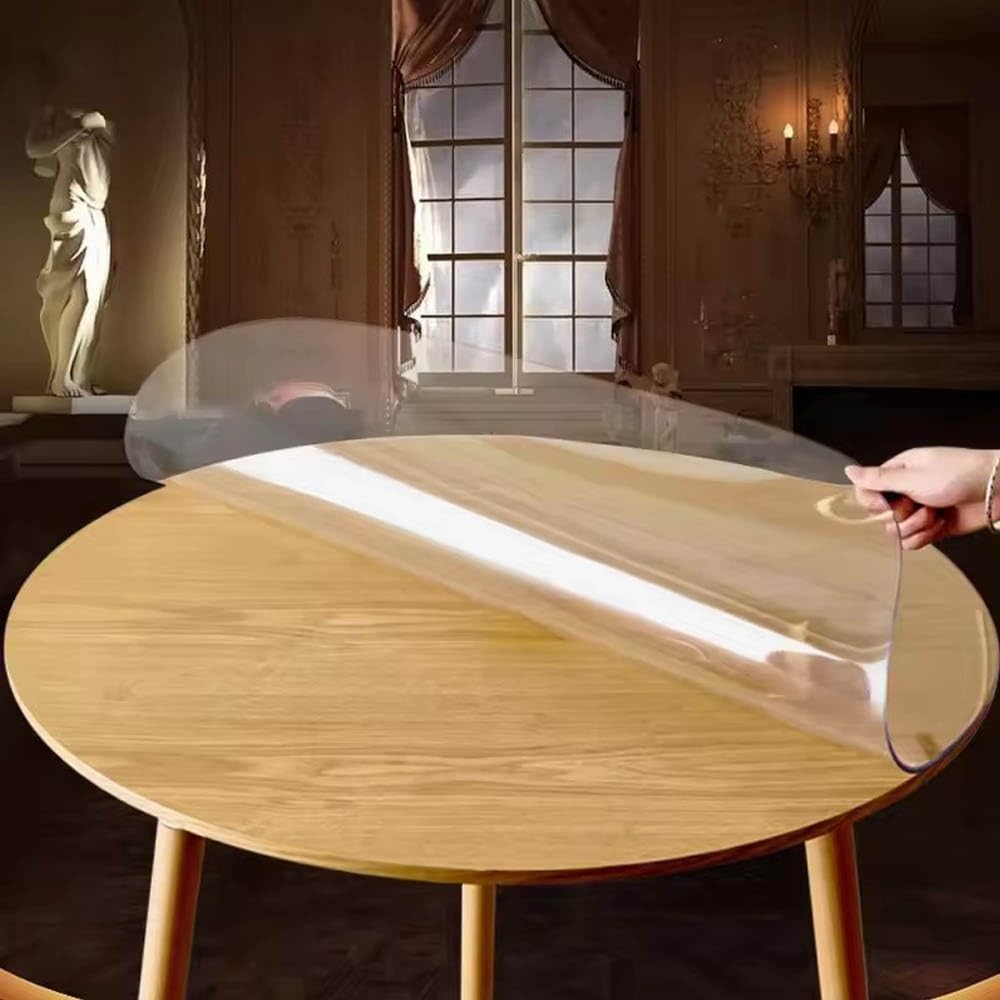 QBYRSSS Transparent Table Cover Protector Transparent Round Tablecloth 2mm Thick Waterproof & Oilproof Dining Table Cover HeatResistant Mat for Chairs Perfect for 100cm Round Tables