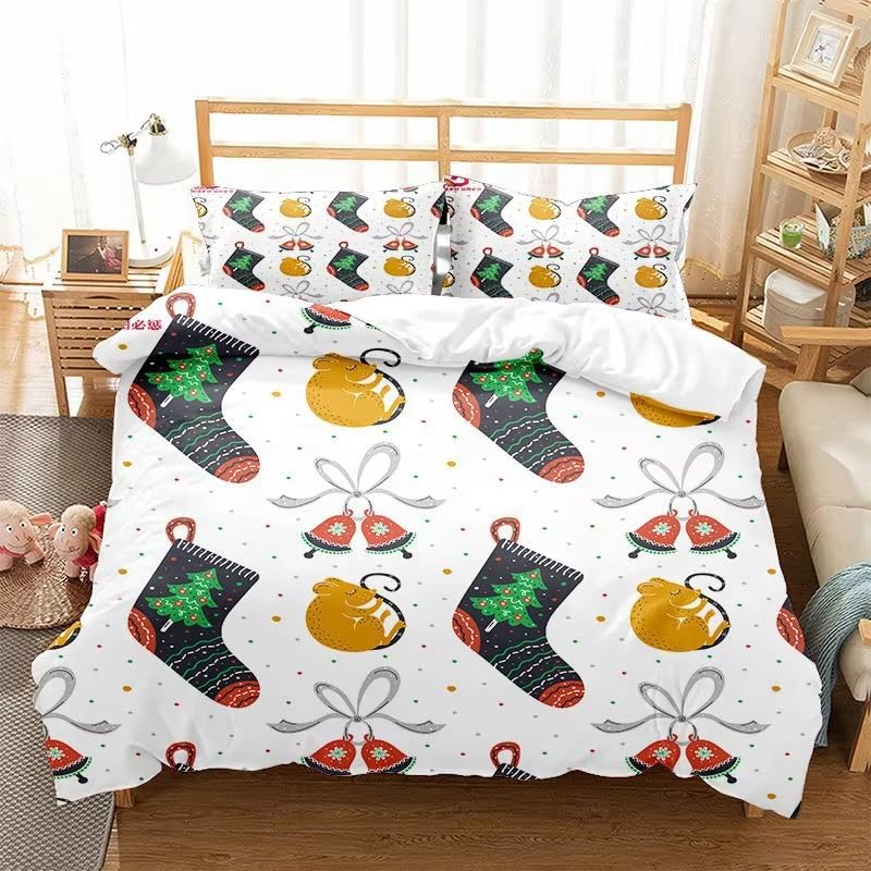 Housse de couette de Noël 240x220 cm avec taies imprimé festif pour lit deux places