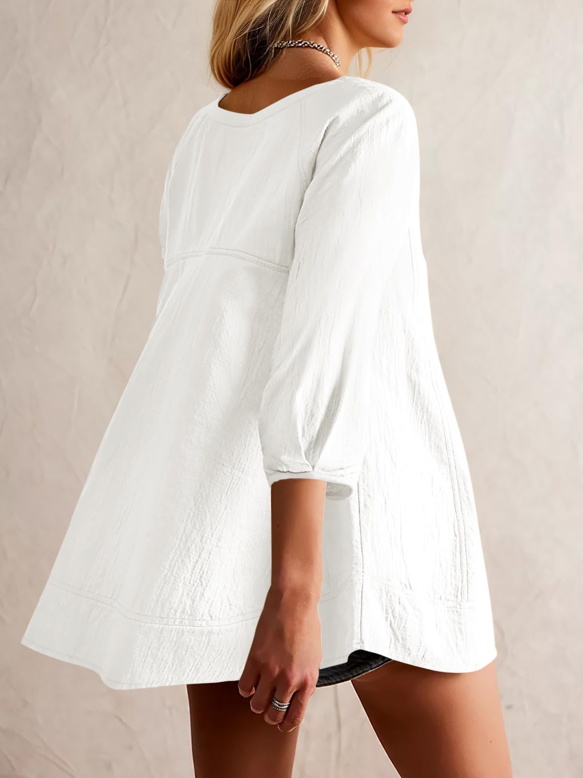 Tankaneo Blusa tipo túnica de manga 3/4 para mujer, estilo informal, para verano, estilo peplum, holgada, de gran tamaño, tipo babydoll