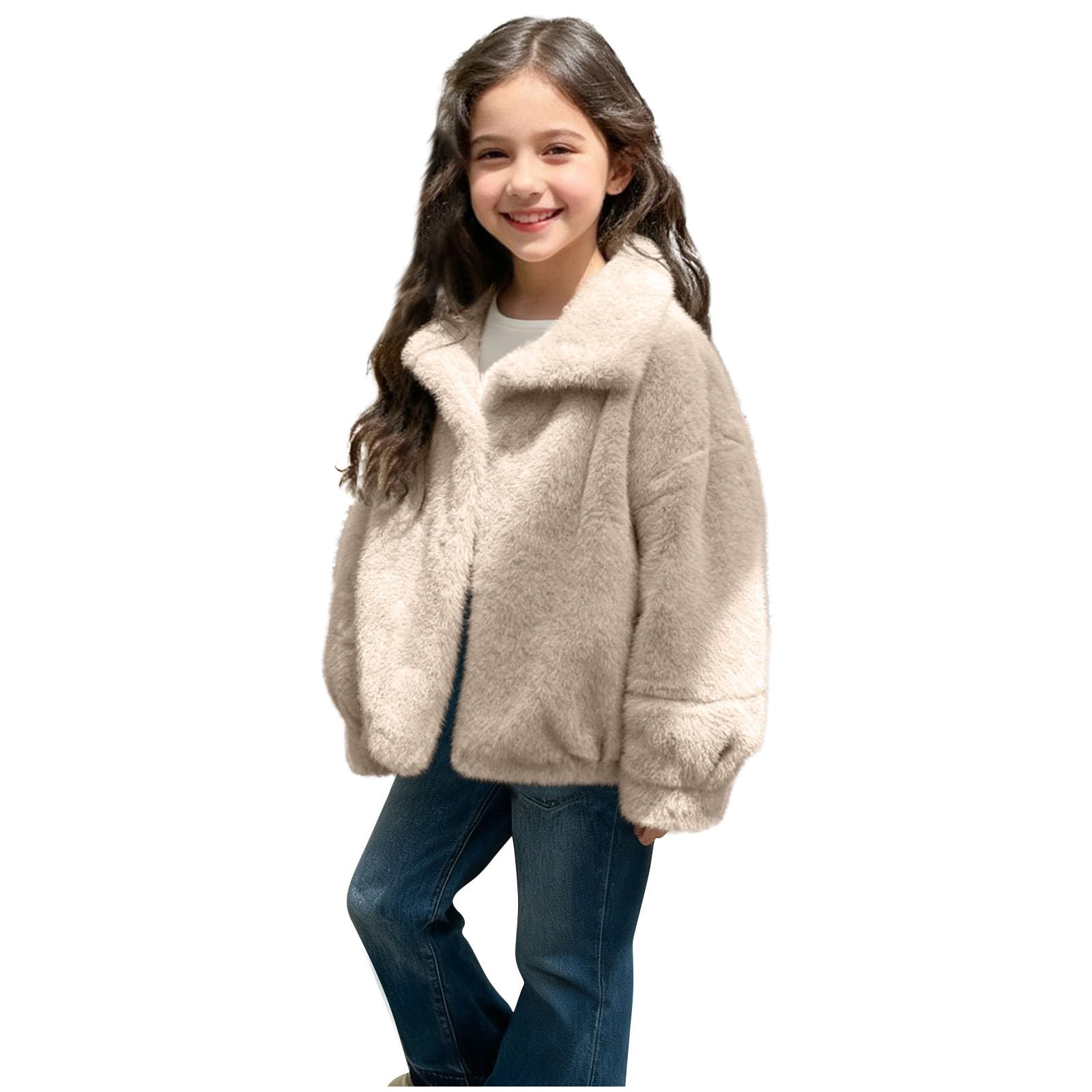 Chaqueta de lana con cuello vuelto para niñas, abrigo grueso con botones para invierno, cálido, térmico, mullido, sherpa, resistente al viento, para la escuela, al aire libre, casual, para