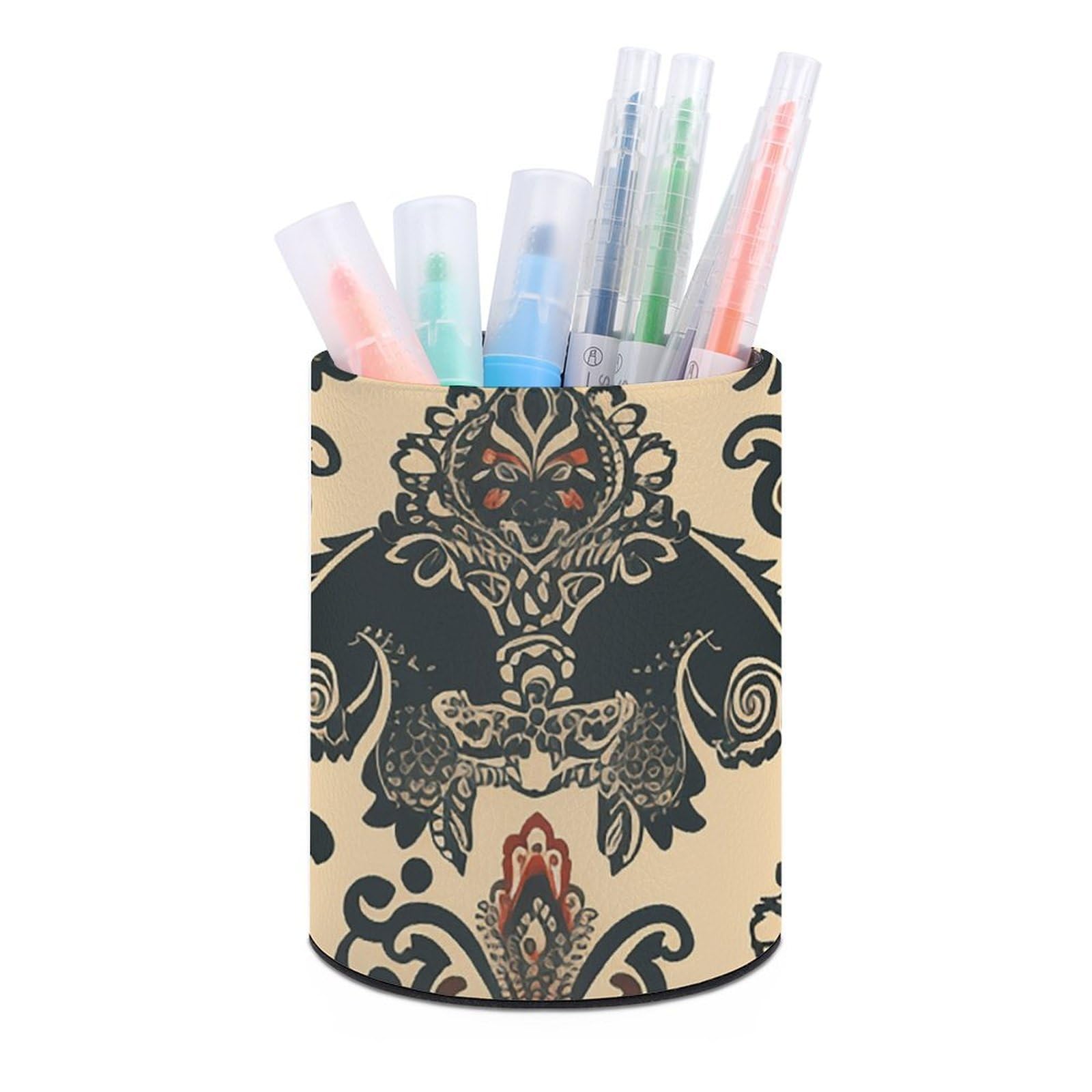 FekiLoot PU Leather Round Pen Holder Asian Elephants Pencil Holder Desk Organizer Pen Organizer Pen Cup Pencil Cup Caddy Desktop Stationery Organizers for Office Home Supplies