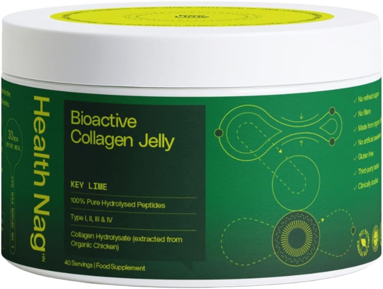 Bioactive Collagen Jelly - 400g, 100% Pure Hydrolysed Peptides of Type I, II, III & IV - Single Piece - Key Lime Flavor (Delivered in a Chilled Van)