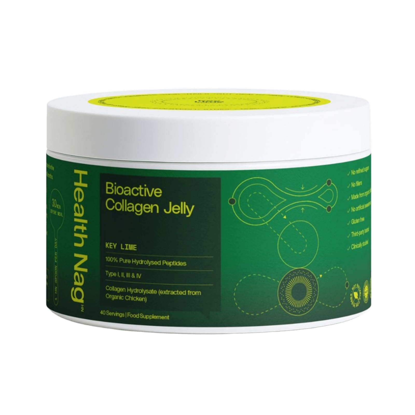 Bioactive Collagen Jelly - 400g, 100% Pure Hydrolysed Peptides of Type I, II, III & IV - Single Piece - Key Lime Flavor (Delivered in a Chilled Van)