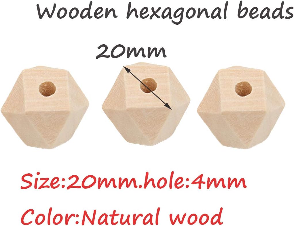 100pcs Natural Wood Hexagon Pearl 20mm Handmade Wooden Loose Bead Craft for DIY Necklace Bracelet Jewelry Making Accessory
