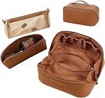 3 Pack Sac de maquillage de voyage Grands sacs cosmétiques pour les femmes (Brown) ► Etanche Maquillage Sac femme Cadeau Portable Sac de maquillage Organisateur Cosmétic Pochette Compartiments Open Flat Toilette Sac