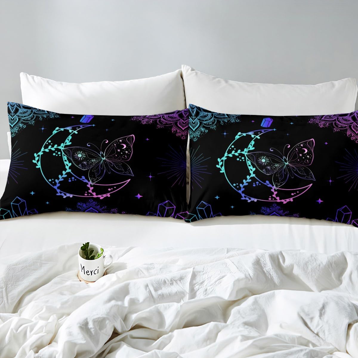 Set di biancheria da letto in stile bohémien floreale, per letto matrimoniale, morbido, botanico con fiori blu, foglie floreali, per ragazze e donne