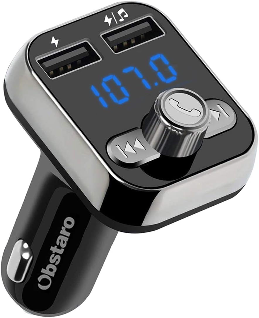 FM Transmitter, OBSTARO Bluetooth Fm Transmitter for car, Wireless in-car Bluetooth Receiver MP3 Player Stereo Radio Adapter car kit with Dual USB Ports,Hands Free for All Smartphones