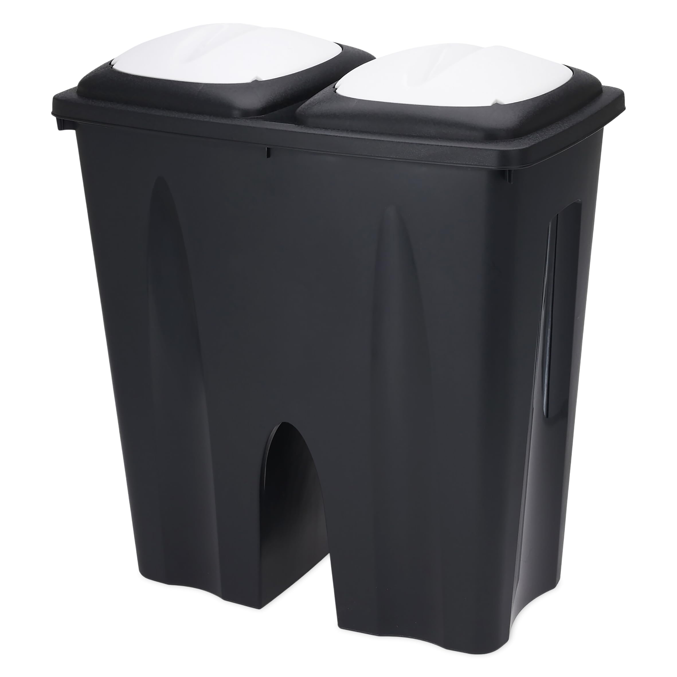 Spetebo Duo Mülleimer 50 Liter schwarz mit Push Deckel in weiß - 2x 25 L | Kunststoff Doppel Abfalleimer recycelbar mit Klappverschluss