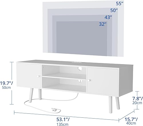 Miniatura 3 de Cozy Castle Soportes de TV blancos para sala de estar de hasta 48 a 55 pulgadas, consola multimedia moderna de mediados de siglo, centro de