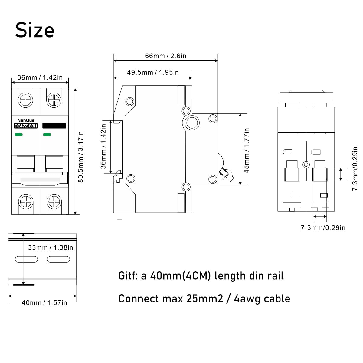 DC260 to 500V Miniature Circuit Breaker Solar Energy Protector Din Rail Mounting DC disconnector 2 Pole Series Parallel Positive Negative Auto Isolation Switch (50A)