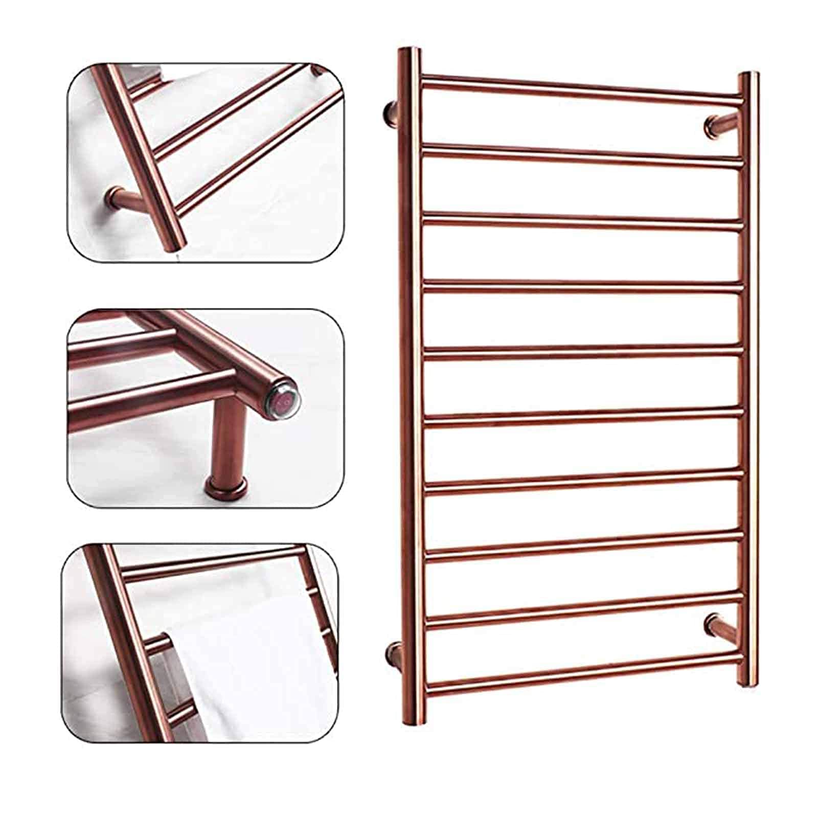 ZQFIDFYR Towel Warmer Radiator, Wall Mounted Heater Towel Rail, for Bathroom 10 Bars Electric Heated Towel Racks, 304 Stainless Steel (Hardwired)