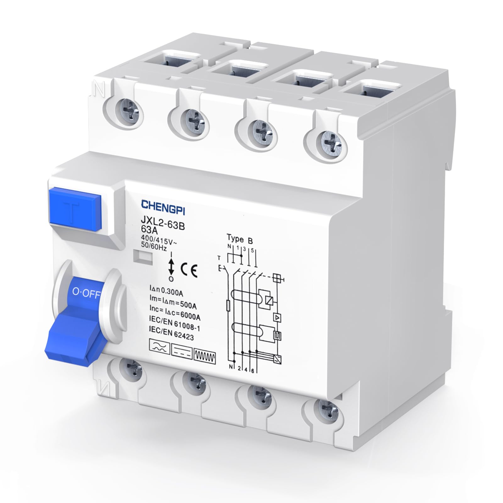 Vollstromempfindlicher FI Schalter,fi Schutzschalter Typ B 63A 300mA /4-Pol/Fehlerstromschutzschalter Allstromsensitiver Schutzschalter
