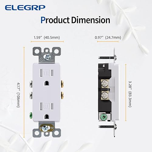 Miniatura 6 de ELEGRP Toma de corriente decorativa de pared, resistente a manipulaciones, 15 amperios, enchufe eléctrico estándar de pared, grado residencial,