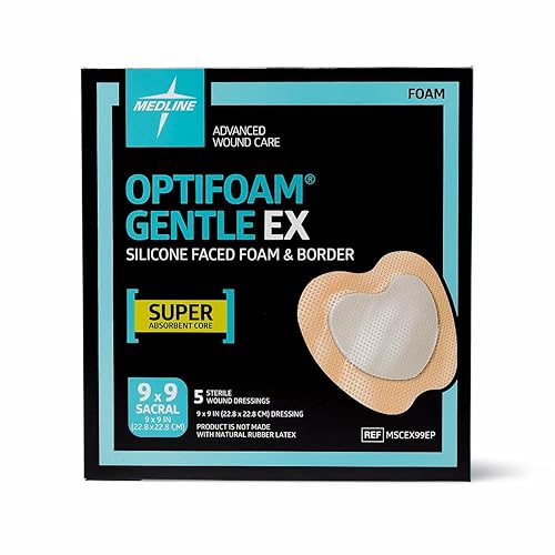 Medline Optifoam Gentle EX - Apósito adhesivo de espuma con bordes, 9 x 9 pulgadas, sacro (25 unidades)