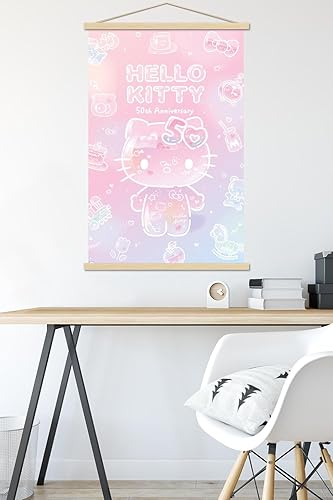 Miniatura 5 de Trends International Hello Kitty - Póster de pared para el 50 aniversario, 22.37 x 34.00 pulgadas, paquete de impresión prémium y colgador de madera
