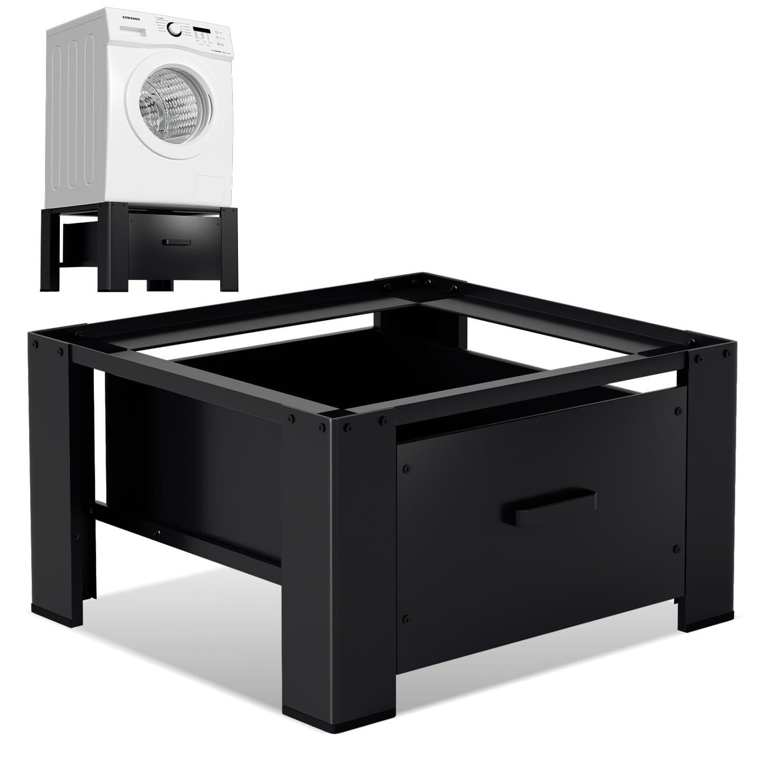 Herrselsam Armadietto per lavatrice con cassetto 63 x 54 x 32 cm - Podio per lavatrice e asciugatrice, con cassetto grande (44 x 48 x 18 cm) e cuscinetto in gomma per assorbire il rumore